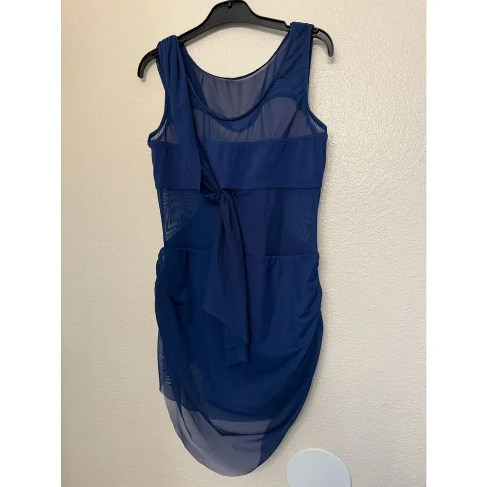 weissman asymmetrical mesh drape dress Balera Dance navy blue Costume D11450 LA RETAILBFCM Berylove Women Navy Halter Color:Barbie